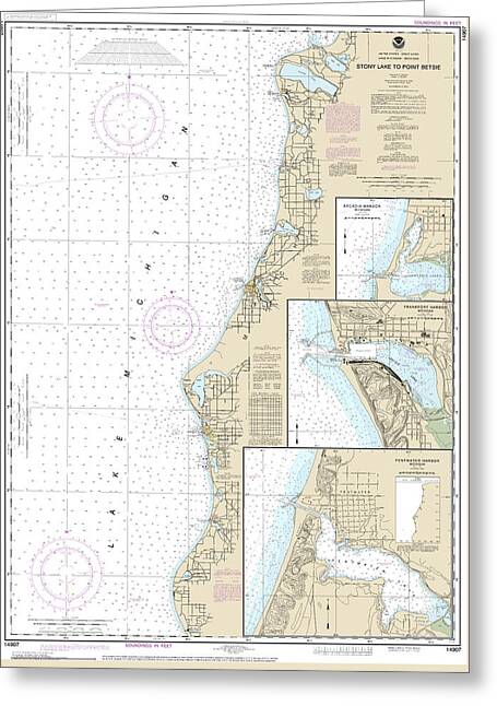 Nautical Chart-14907 Stony Lake-point Betsie, Pentwater, Arcadia, Frankfort - Greeting Card