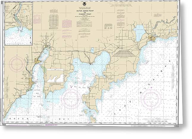 Nautical Chart-14908 Dutch Johns Point-fishery Point, Including Big Bay De Noc-little Bay De Noc, Manistique - Greeting Card