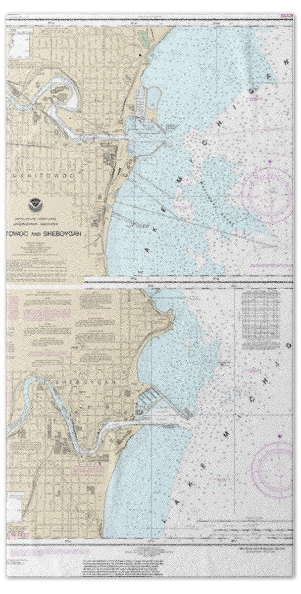 Nautical Chart-14922 Manitowoc-sheboygan - Bath Towel