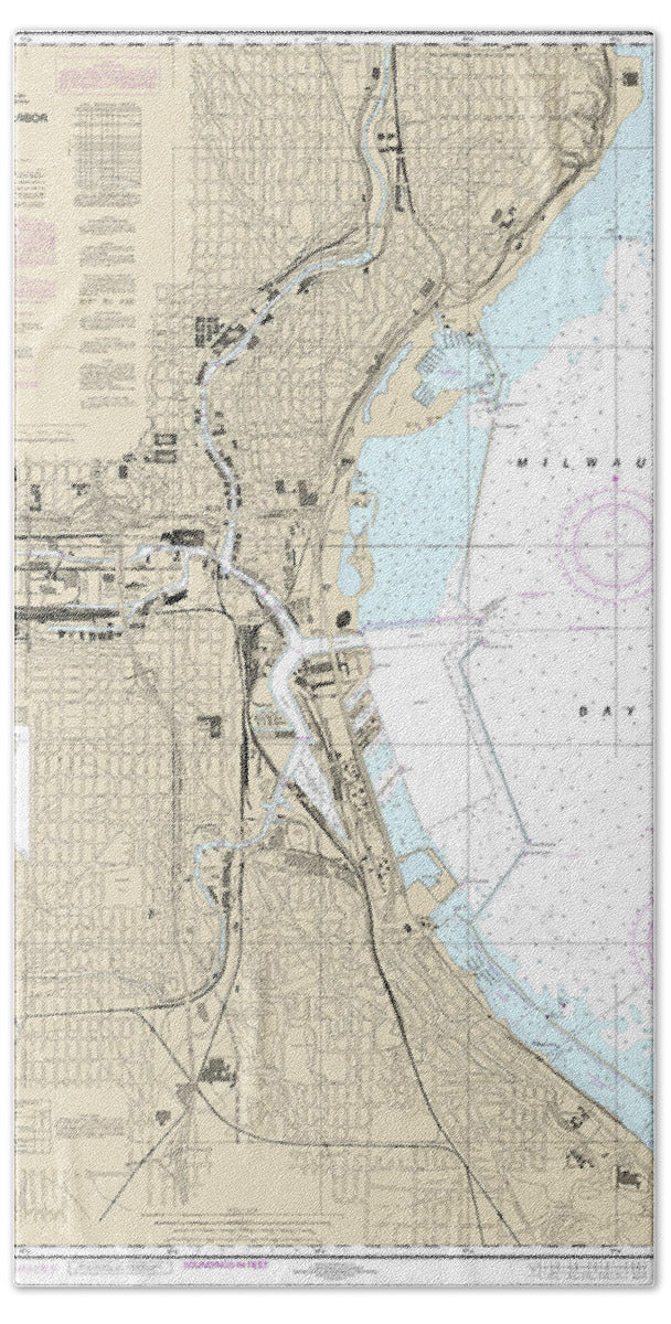 Nautical Chart-14924 Milwaukee Harbor - Bath Towel