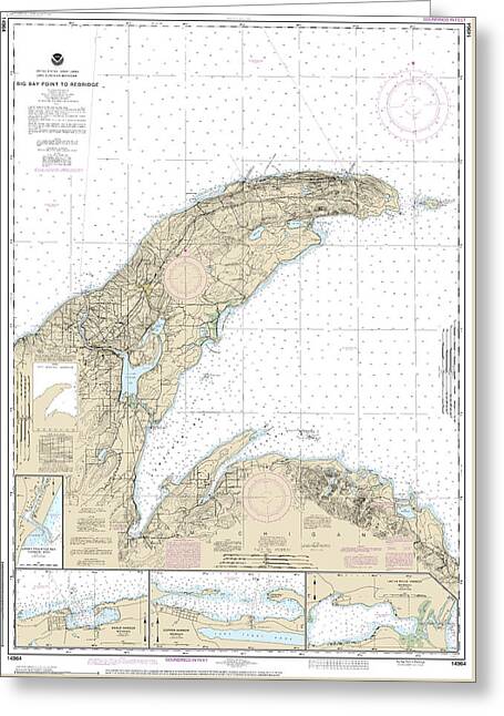 Nautical Chart-14964 Big Bay Point-redridge, Grand Traverse Bay Harbor, Lac La Belle Harbor, Copper-eagle Harbors - Greeting Card