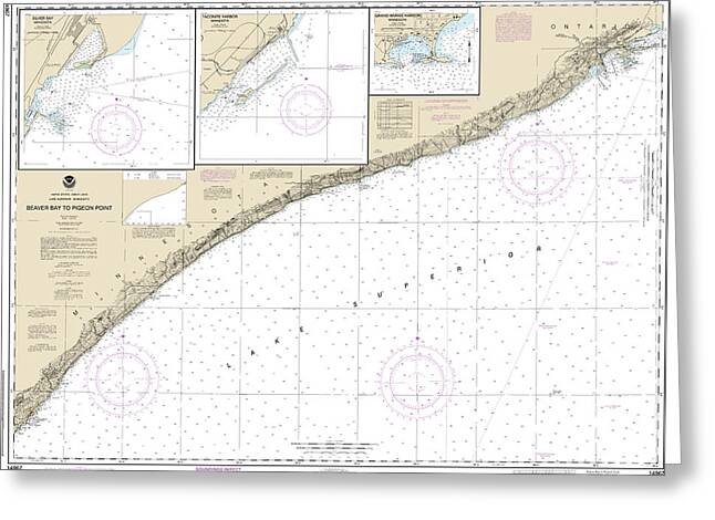 Nautical Chart-14967 Beaver Bay-pigeon Point, Silver Bay Harbor, Taconite Harbor, Grand Marais Harbor - Greeting Card