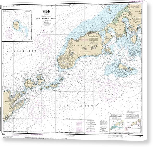 Nautical Chart-16520 Unimak-akutan Passes-approaches, Amak Island - Canvas Print
