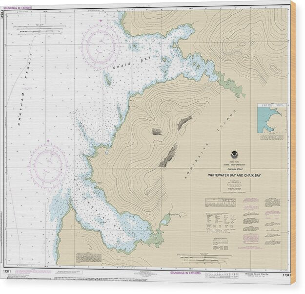 Nautical Chart-17341 Whitewater Bay-chaik Bay, Chatham Strait - Wood Print