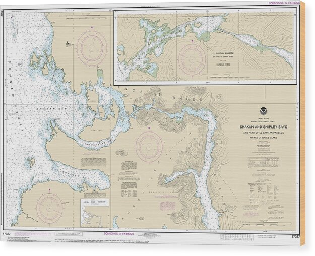 Nautical Chart-17387 Shakan-shipley Bays-part-el Capitan Passage, El Capitan Pasage, Dry Pass-shakan Strait - Wood Print