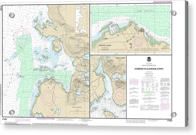 Nautical Chart-17435 Harbors In Clarence Strait Port Chester, Annette Island, Tamgas Harbor, Annette Island, Metlakatla Harbor - Acrylic Print