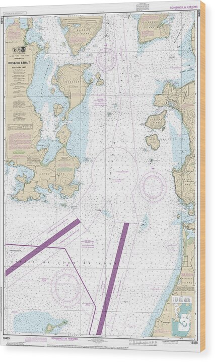 Nautical Chart-18429 Rosario Strait-southern Part - Wood Print