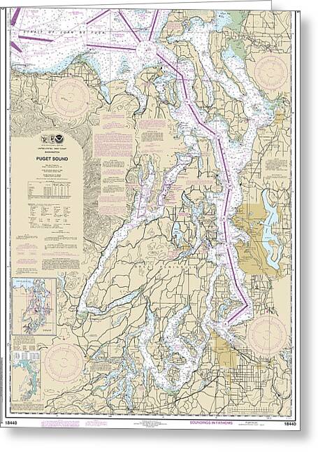 Nautical Chart-18440 Puget Sound - Greeting Card