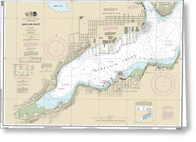 Nautical Chart-18452 Sinclair Inlet - Greeting Card