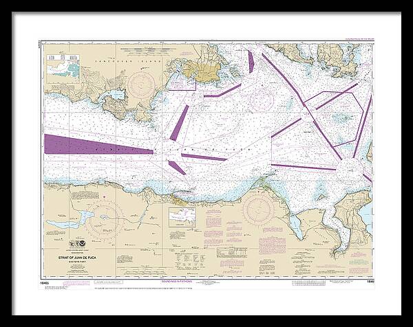 Nautical Chart-18465 Strait-juan De Fuca-eastern Part - Framed Print