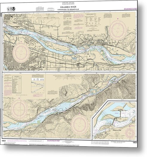 Nautical Chart-18531 Columbia River Vancouver-bonneville, Bonneville Dam - Metal Print