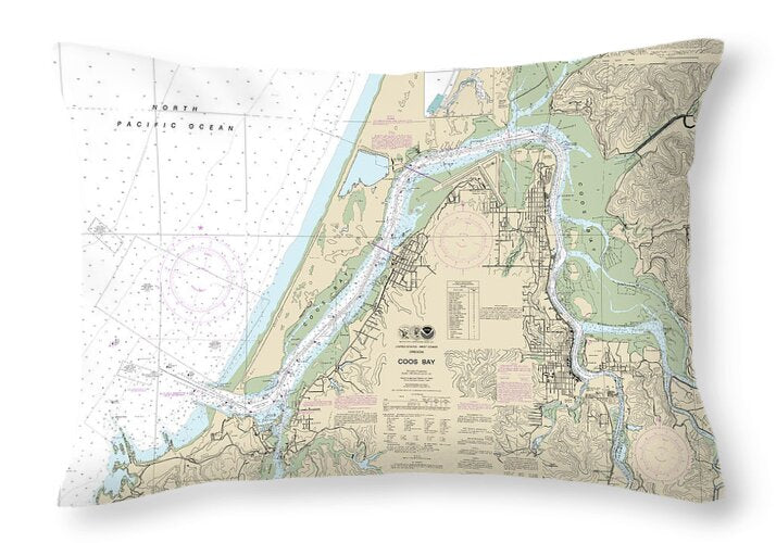 Nautical Chart-18587 Coos Bay - Throw Pillow