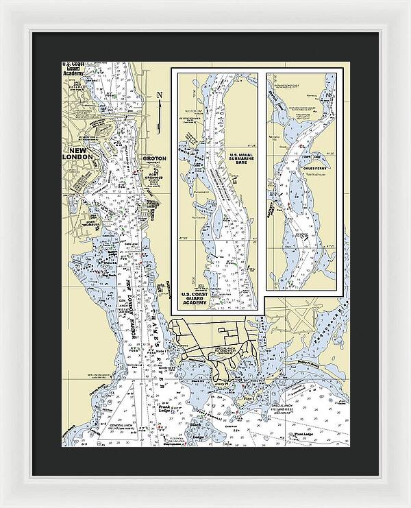 New London Connecticut Nautical Chart - Framed Print