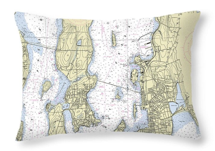 Newport Rhode Island Nautical Chart - Throw Pillow