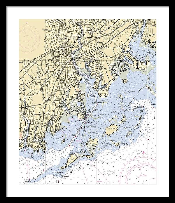 Norwalk -connecticut Nautical Chart _v2 - Framed Print