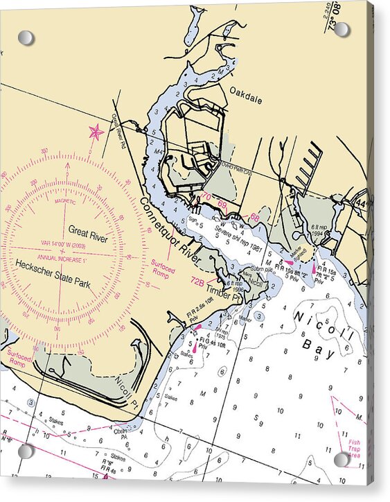 Oakdale-new York Nautical Chart - Acrylic Print