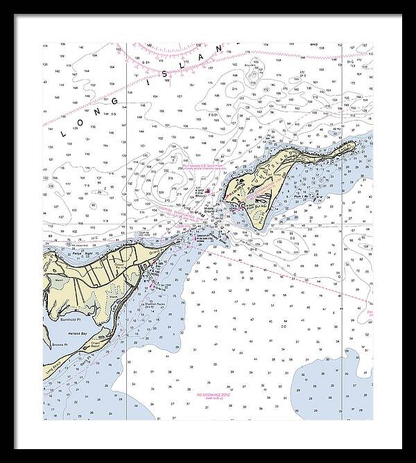 Plum Gut New York Nautical Chart - Framed Print