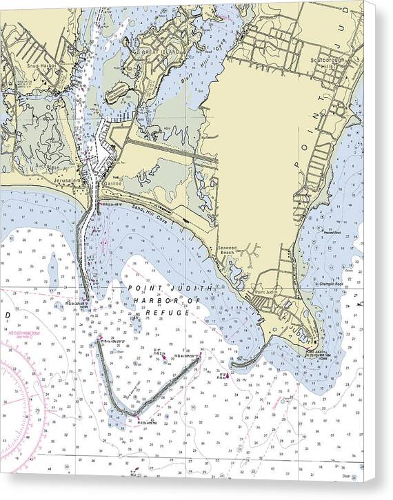 Point Judith Harbor of Refuge Rhode Island Nautical Chart - Canvas Print