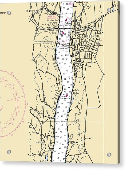 Poughkeepsee-new York Nautical Chart - Acrylic Print