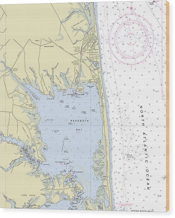 Rehoboth Bay Delaware Nautical Chart - Wood Print