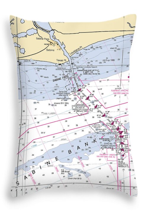 Sabine Pass-texas Nautical Chart - Throw Pillow