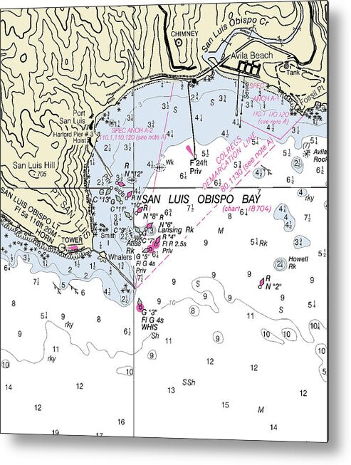 San Luis Obisbo Bay California Nautical Chart - Metal Print