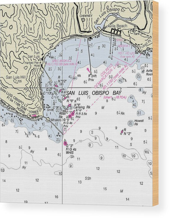 San Luis Obisbo Bay California Nautical Chart - Wood Print
