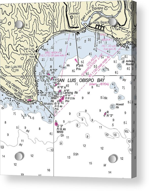 San Luis Obisbo Bay California Nautical Chart - Acrylic Print