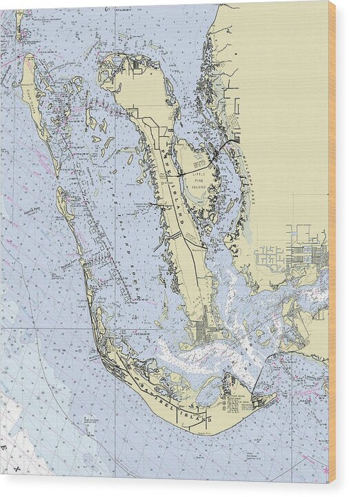 Sanibel Captiva Florida Nautical Chart - Wood Print
