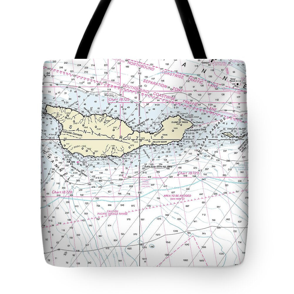 Santa Cruz Island California Nautical Chart - Tote Bag