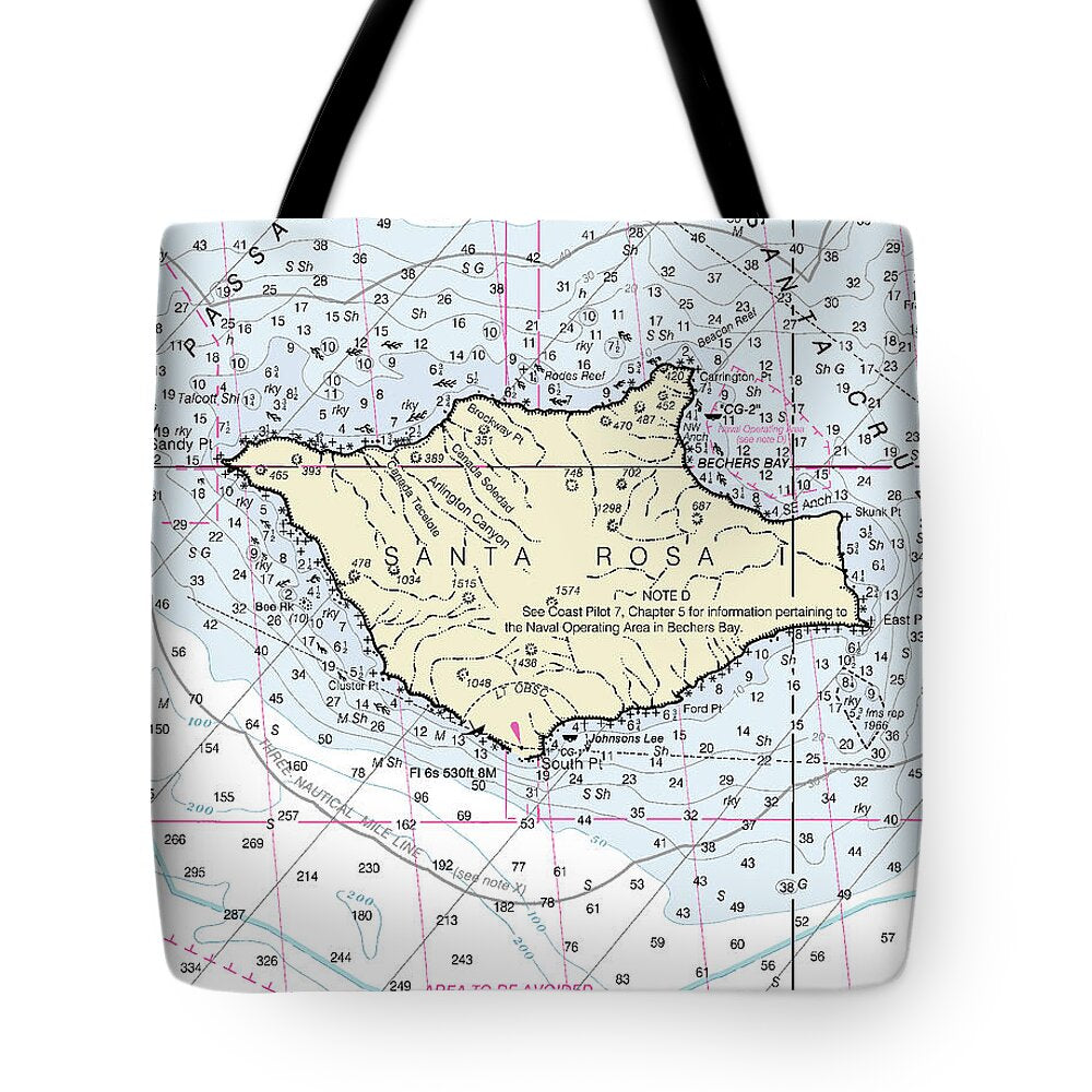 Santa Rosa Island California Nautical Chart - Tote Bag