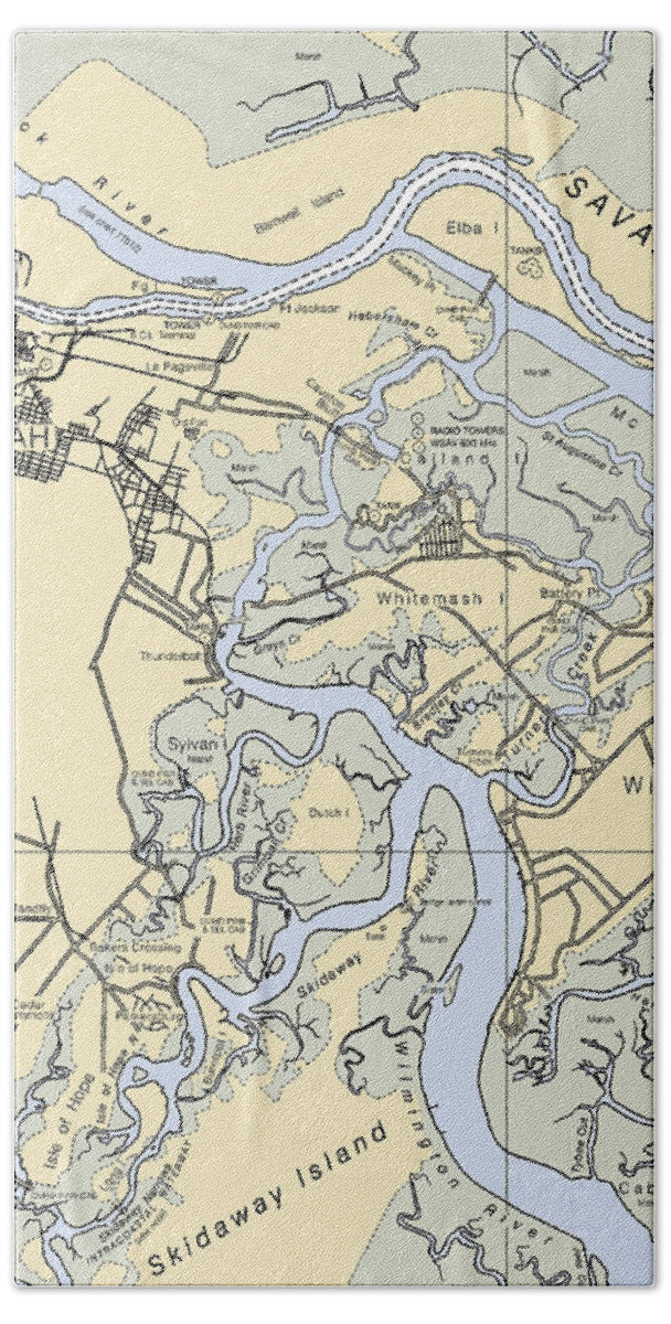 Savannah -georgia Nautical Chart _v3 - Beach Towel