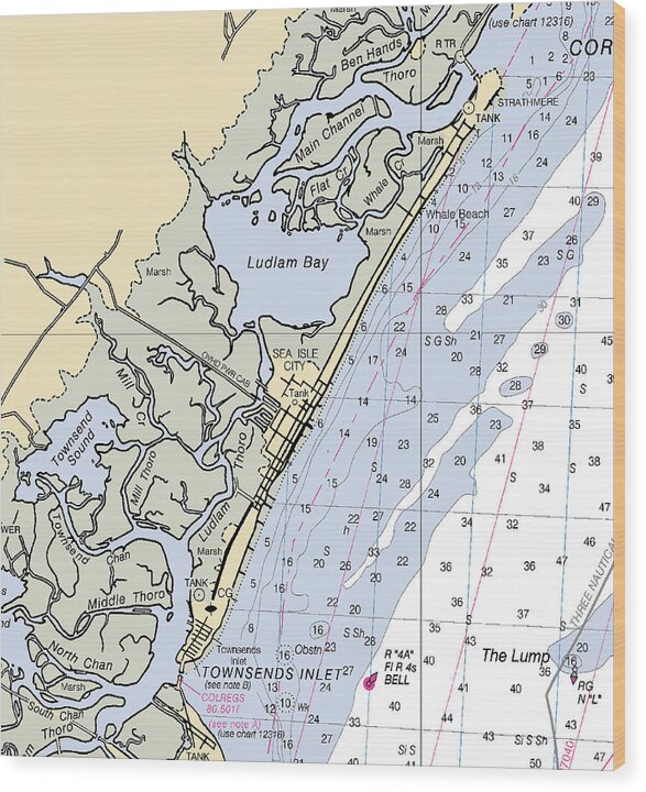 Sea Isle City-new Jersey Nautical Chart - Wood Print