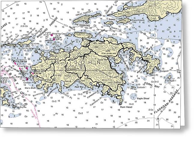 St John Virgin Islands Nautical Chart - Greeting Card