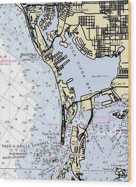 St Pete Beach -florida Nautical Chart _v2 - Wood Print