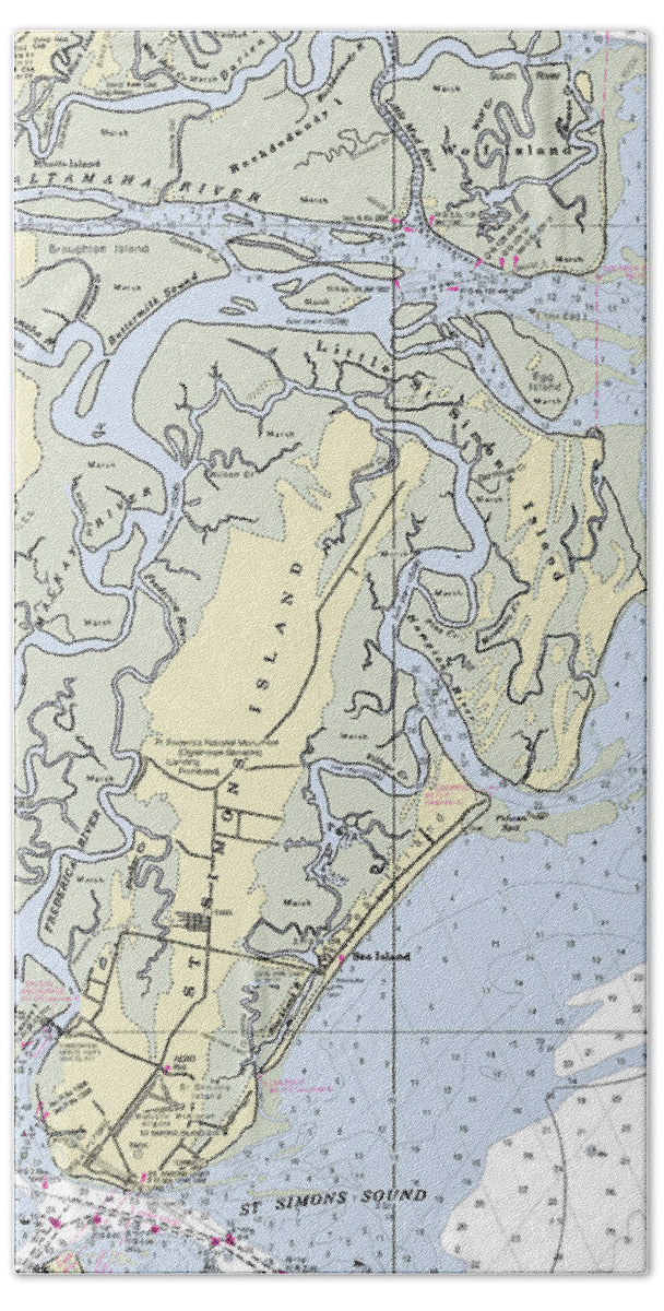 St Simons Island Georgia Nautical Chart - Beach Towel