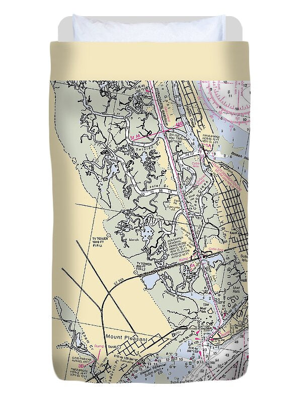 Sullivans Island-south Carolina Nautical Chart - Duvet Cover