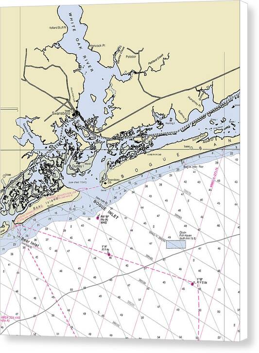 Swansboro North Carolina Nautical Chart - Canvas Print