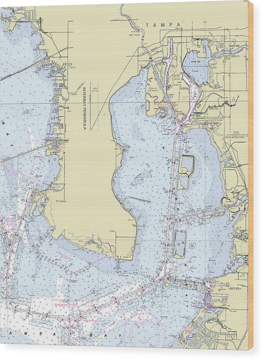Tampa Florida Nautical Chart - Wood Print
