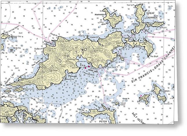 Tortola Virgin Islands Nautical Chart - Greeting Card