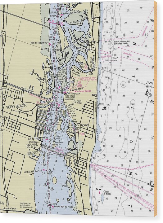 Vero Beach Florida Nautical Chart - Wood Print