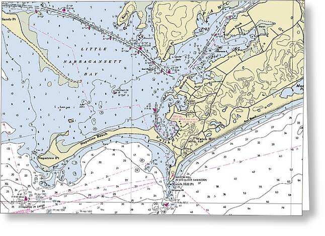 Watch Hill Rhode Island Nautical Chart - Greeting Card