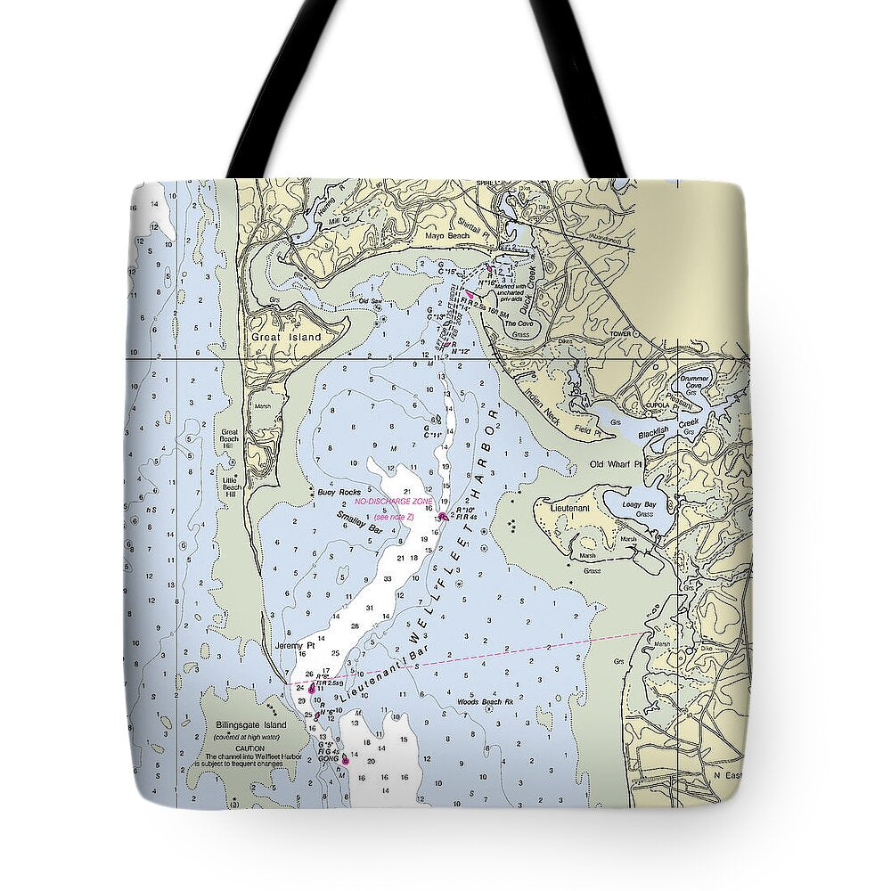 Wellfleet Massachusetts Nautical Chart - Tote Bag