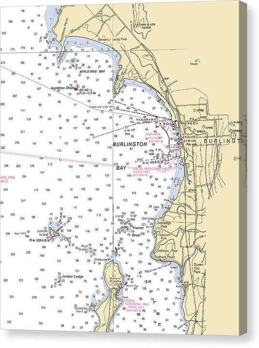 Burlington-Lake Champlain  Nautical Chart Canvas Print