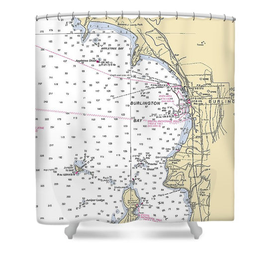 Burlington Lake Champlain  Nautical Chart Shower Curtain