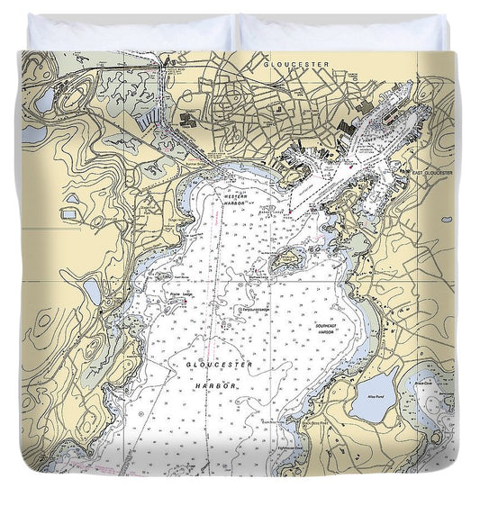 Gloucester Massachusetts Nautical Chart Duvet Cover