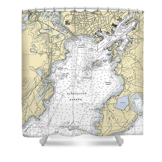 Gloucester Massachusetts Nautical Chart Shower Curtain