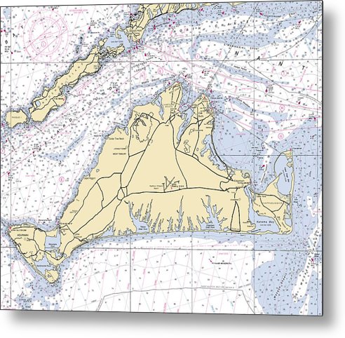 A beuatiful Metal Print of the Martha'S Vineyard-Massachusetts Nautical Chart - Metal Print by SeaKoast.  100% Guarenteed!