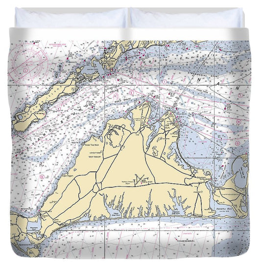 Martha'S Vineyard Massachusetts Nautical Chart Duvet Cover