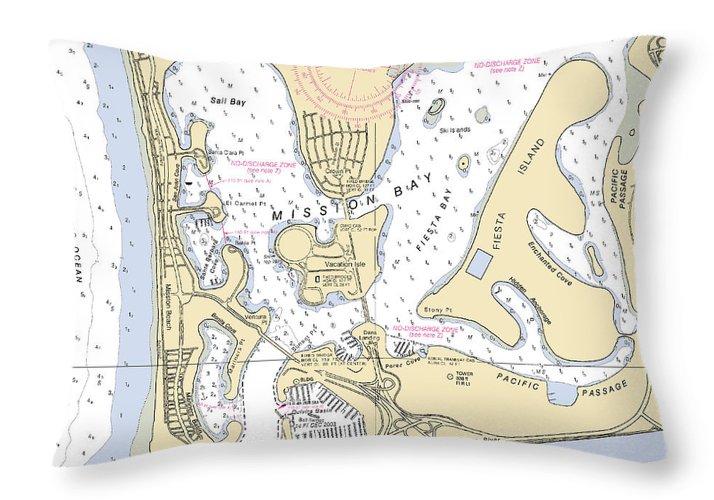 Mission Bay-california Nautical Chart - Throw Pillow